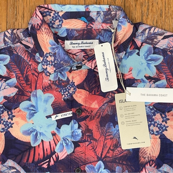 Tommy Bahama Men’s M Tropical  Shirt Bahama Coast Techno Flora NEW $128 - Picture 2 of 4